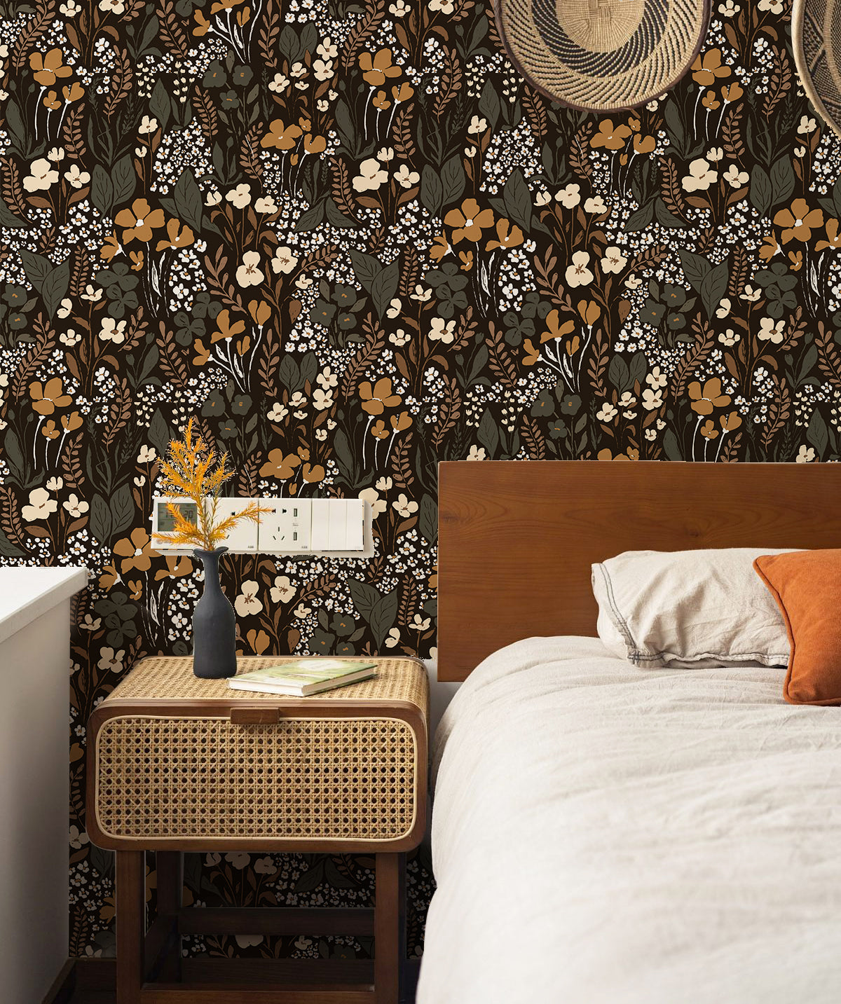 HaokHome Dark Cottagecore Woodland Floral Peel and Stick Wallpaper