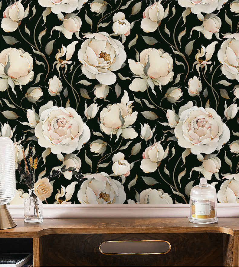 HaokHome Black Flower Peel and Stick Wallpaper Removable Vinyl Self Adhesive DIY Decor