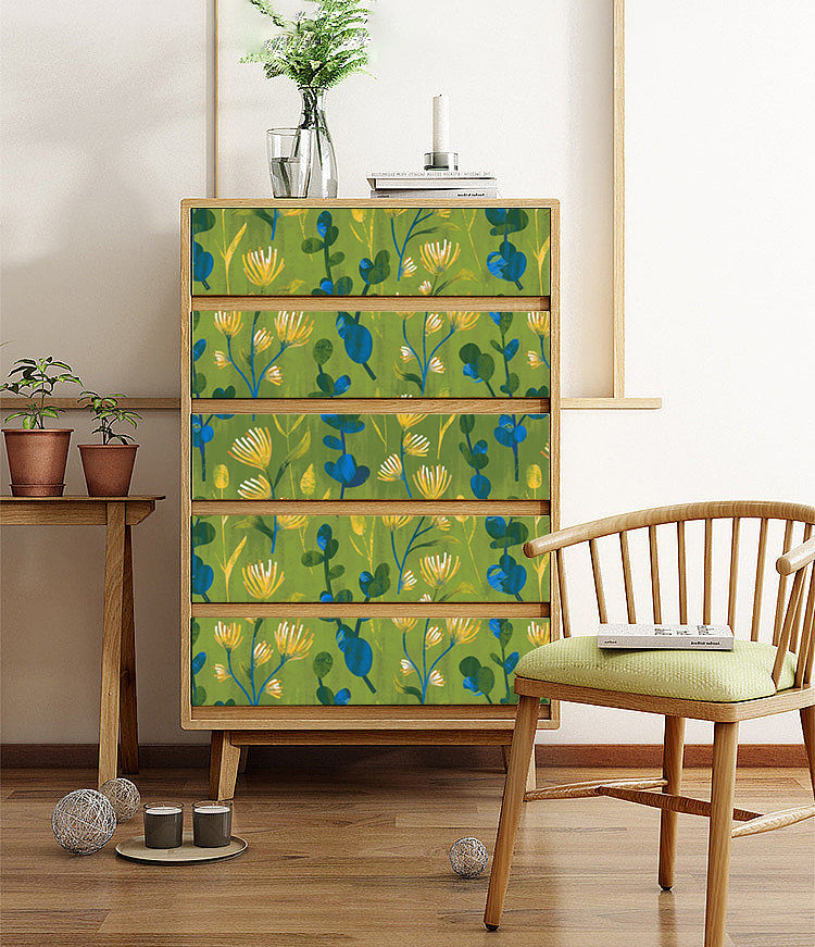 HaokHome Modern Abstract Botanical Peel and Stick Wallpaper, Green & Blue Whimsical Floral Removable Wallpaper for Home Decor
