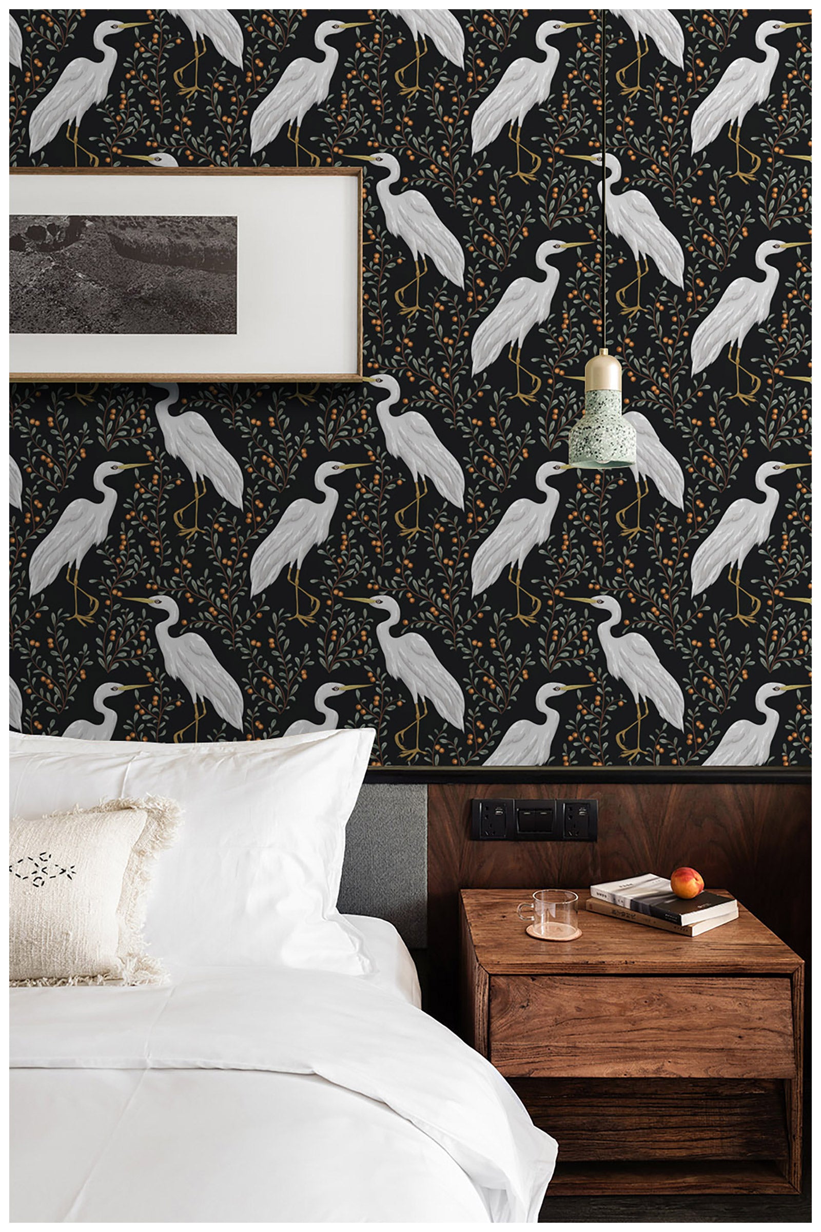 HaokHome Classical Crane Peel and Stick Wallpaper Forest for Bedroom Removable Decorations