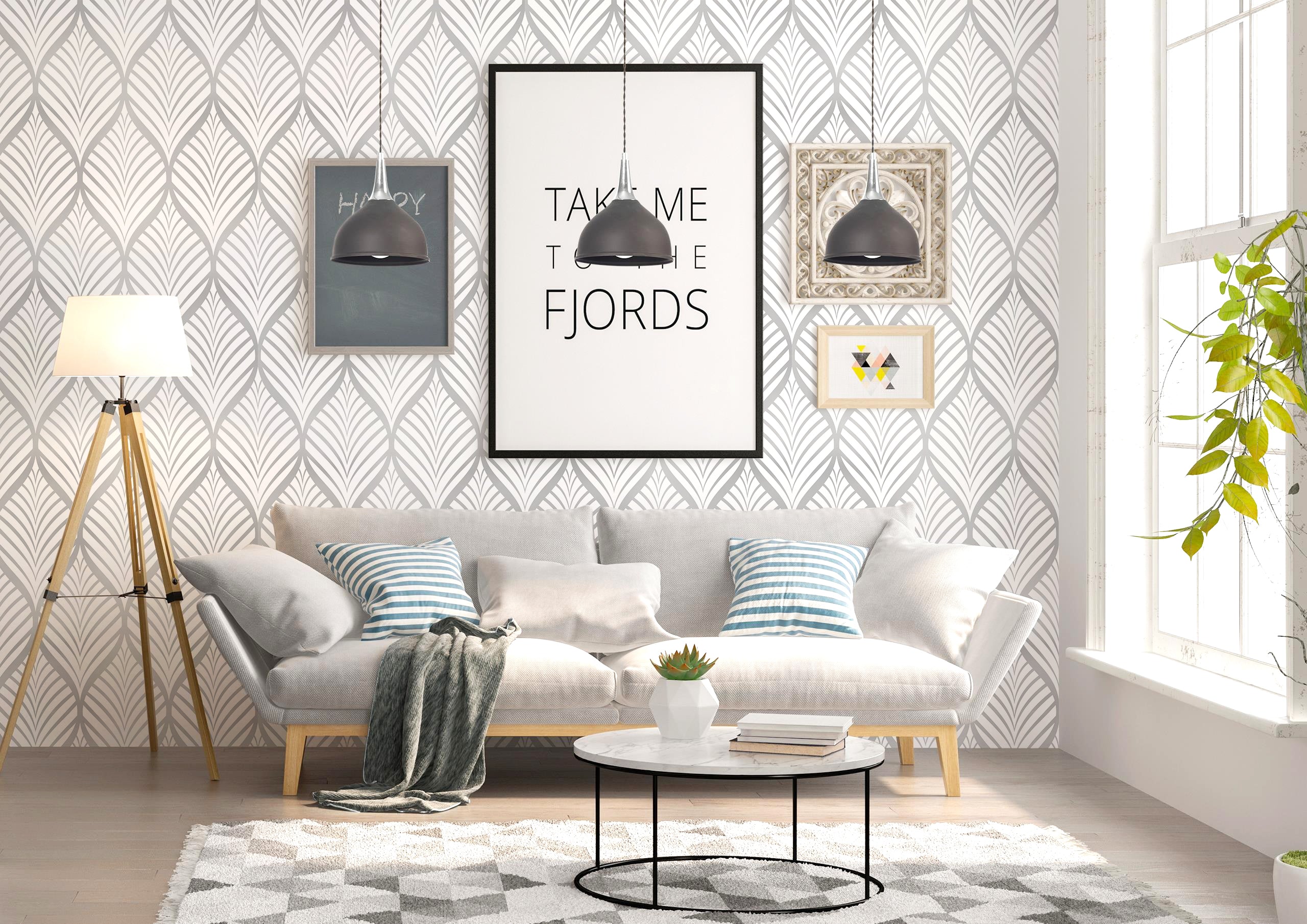 HaokHome Silver Art Deco Ogee Peel and Stick Wallpaper, Modern Geometric Line Art Removable Self Adhesive Wallpaper