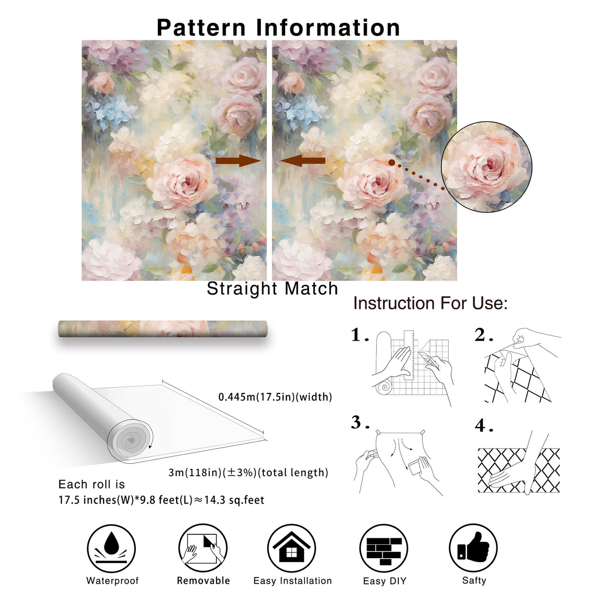 HaokHome Peel and Stick Wallpaper Pastel Soft Oil Painting Rose Floral Wall Mural Removable Self Adhesive Romantic Dreamy Cottage Wallpaper