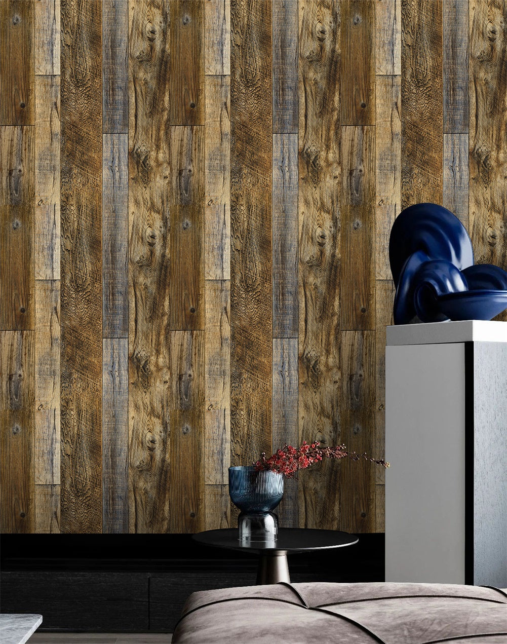 HaokHome Shiplap Wood Wallpaper Brown Distressed Plank Farmhouse Wallpaper