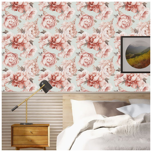 HaokHome 93130 Vintage Mistyrose  Peel and Stick Peony Floral Wallpaper for Bedroom