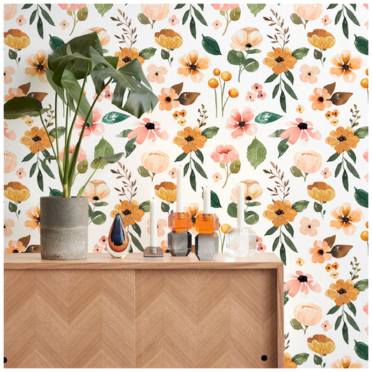 HaokHome  93246-2 White Floral Removable Wallpaper Peel and Stick Cute Flower Leaf Wall Paper Rolls for Walls Self Adhesive Wallpaper