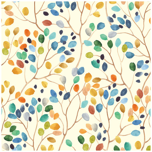 HaokHome 93047 Floral Peel and Stick Wallpaper Colorful Forest Leaf Beige Removable Contact Paper for Walls