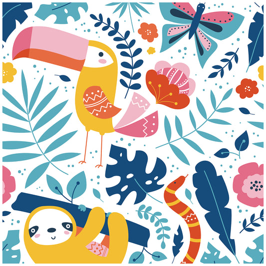 HaokHome 93052 Cute Peel and Stick Wallpaper with Parrot and Sloth Patterned for Nursery Kid Rooms Deco