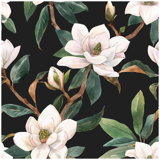 HaokHome  93086 White Flowers Bloom Floral Peel and Stick Wallpaper Black/White/Green Removable Contact Paper