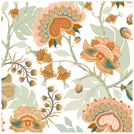 HaokHome 93151 Boho Wallpaper Vintage Chomper Flower Peel and Stick Wall Paper for Home Decor Countertops Cabinets