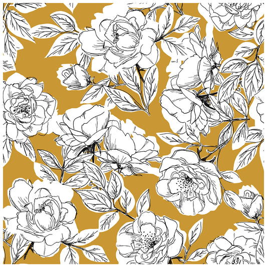 HaokHome 93171-2 Sketched Floral Wallpaper Peel and Stick Removable Goldenrod Vinyl Self Adhesive Stick on Wall Paper