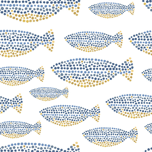 HaokHome 96057 Abstract Fish Wallpaper Peel and Stick Blue Removable Contact Paper