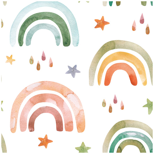 HaokHome 99027 Cute Rainbow Peel and Stick Wallpaper for Kids Bedroom Bathroom Cartoon Contact Paper