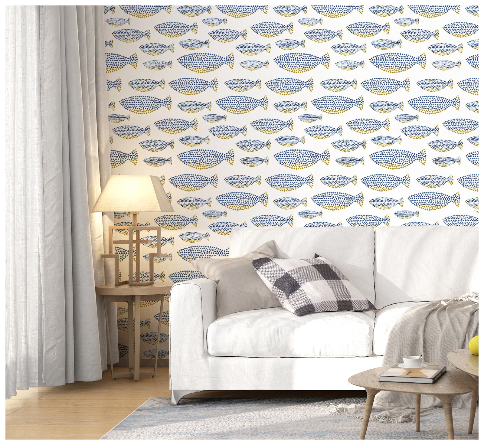 Abstract Fish Wallpaper Peel and Stick Blue Removable Contact Paper