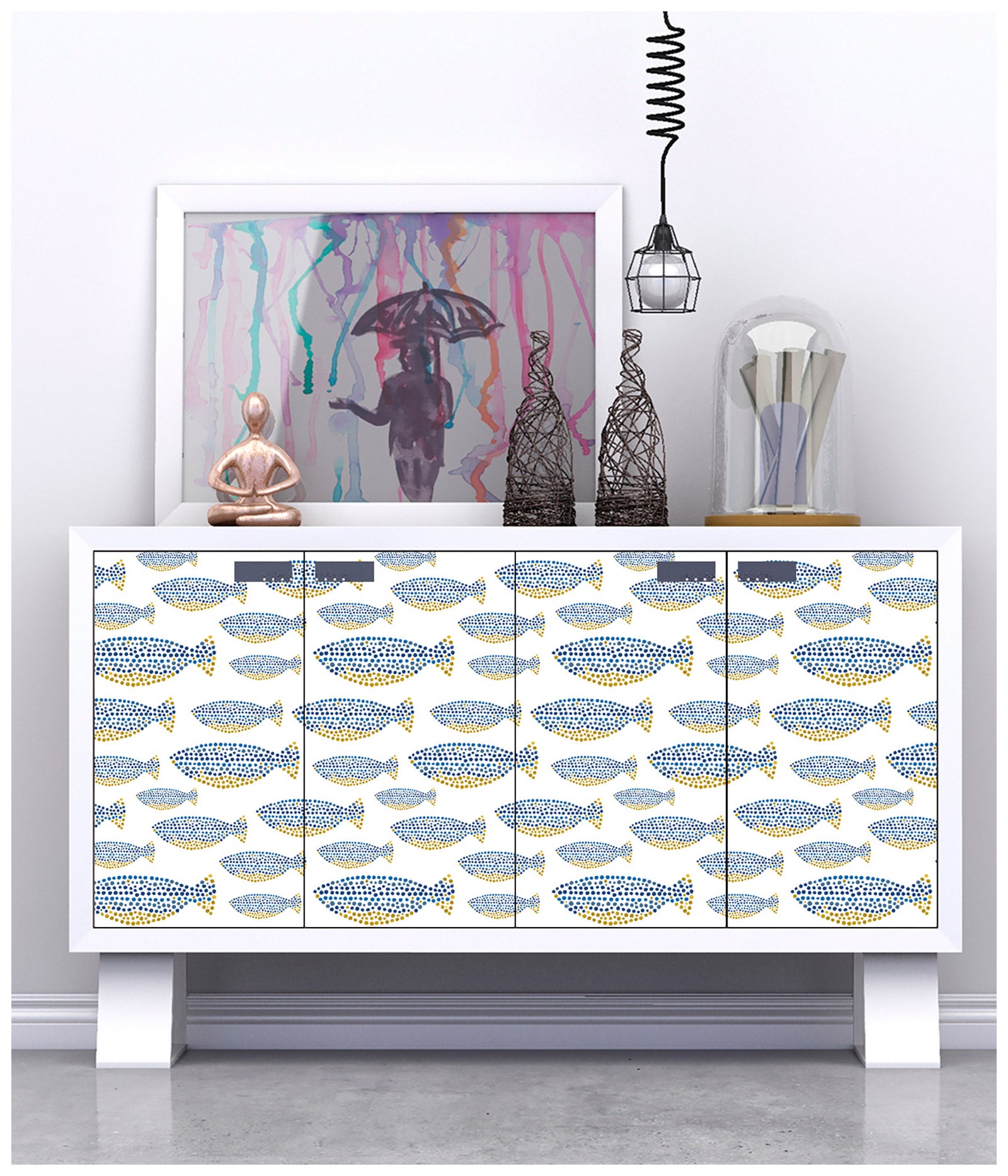 Abstract Fish Wallpaper Peel and Stick Blue Removable Contact Paper