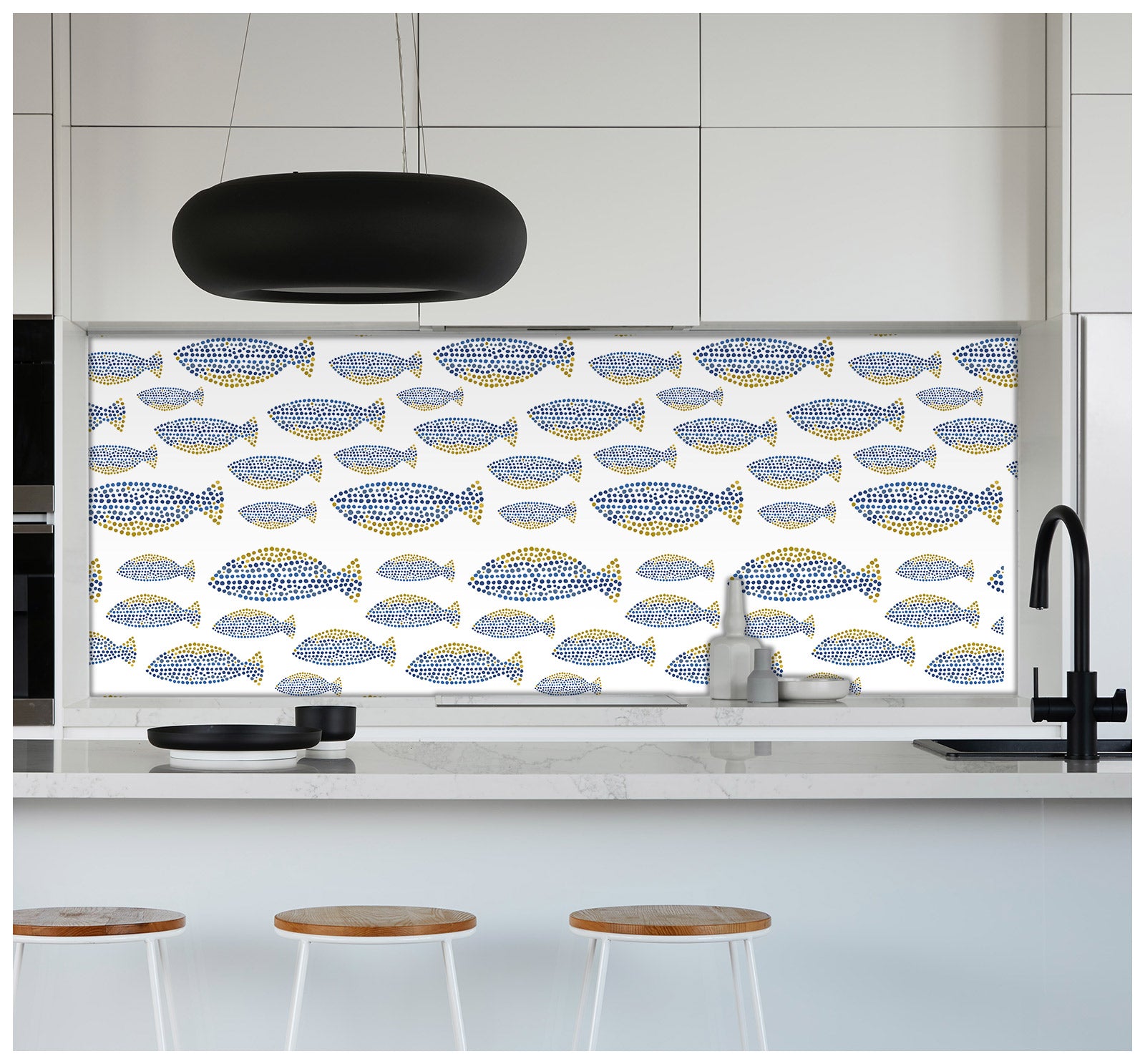 Abstract Fish Wallpaper Peel and Stick Blue Removable Contact Paper