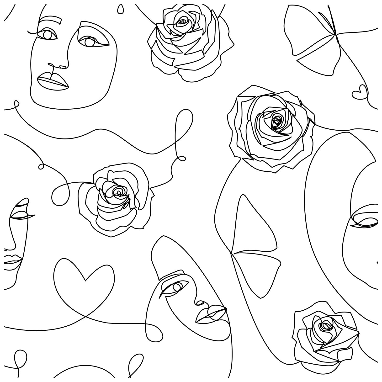 HaokHome 96076 Floral Abstract Hand Drawn Art Face Peel and Stick Wallpaper