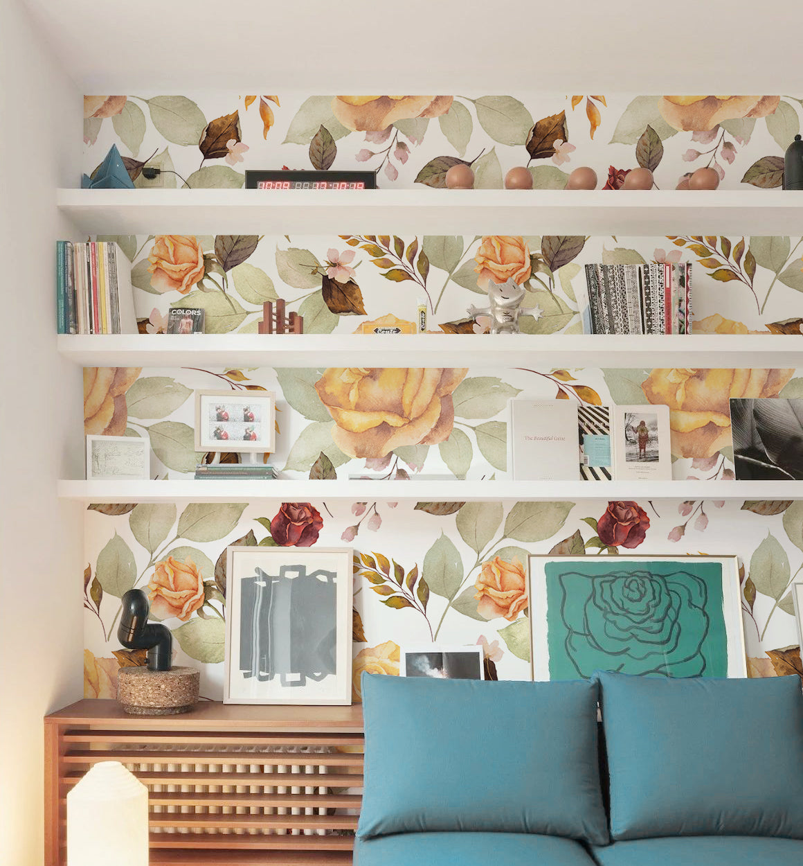 HaokHome 93160 Autumn Decor Peel and Stick Wallpaper Fallen Leaves Rose Contact Wallpaper