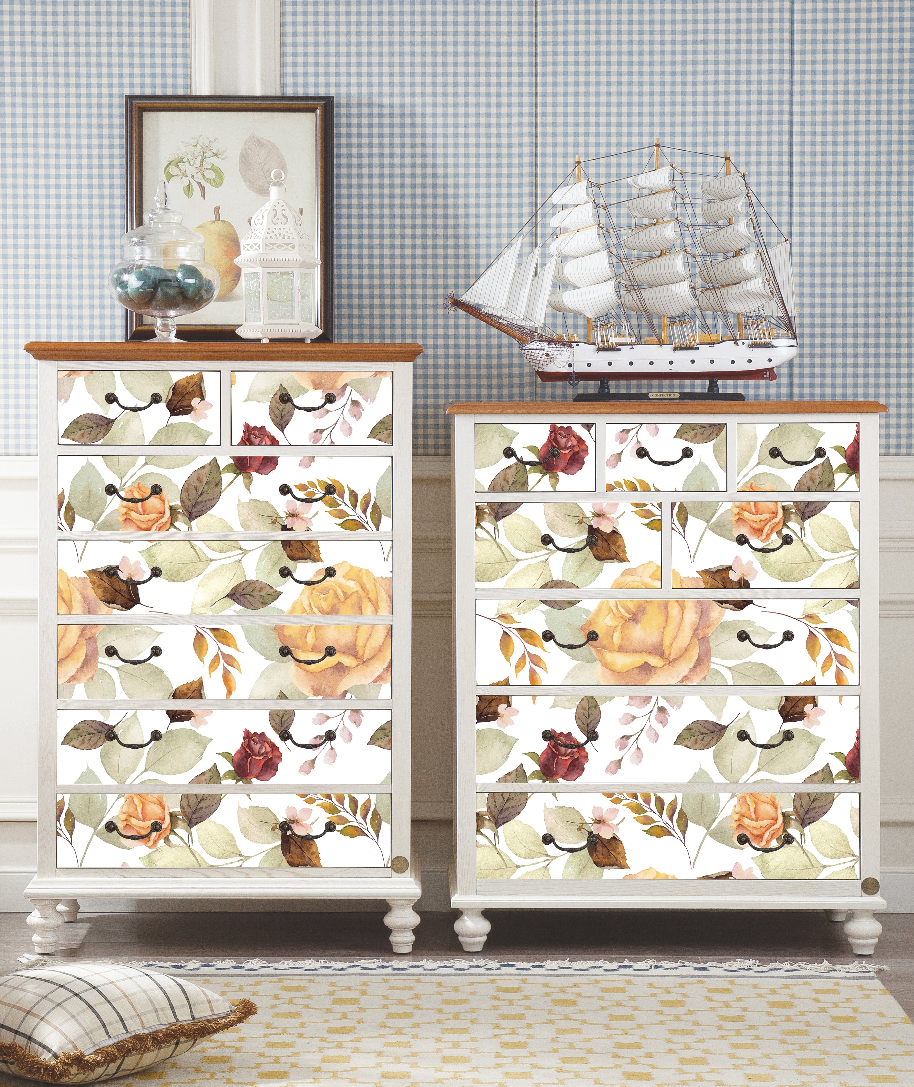 HaokHome 93160 Autumn Decor Peel and Stick Wallpaper Fallen Leaves Rose Contact Wallpaper