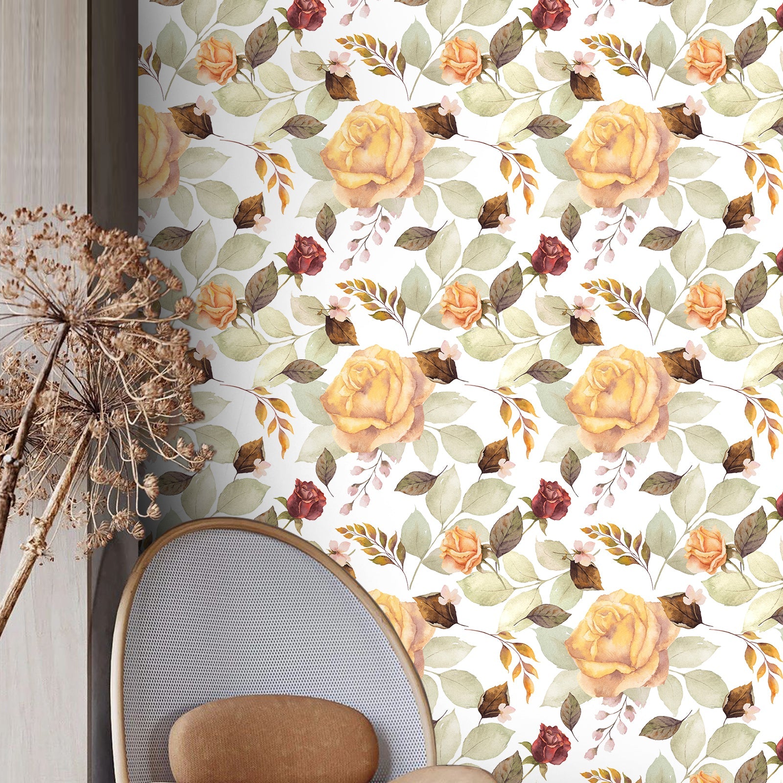 HaokHome 93160 Autumn Decor Peel and Stick Wallpaper Fallen Leaves Rose Contact Wallpaper