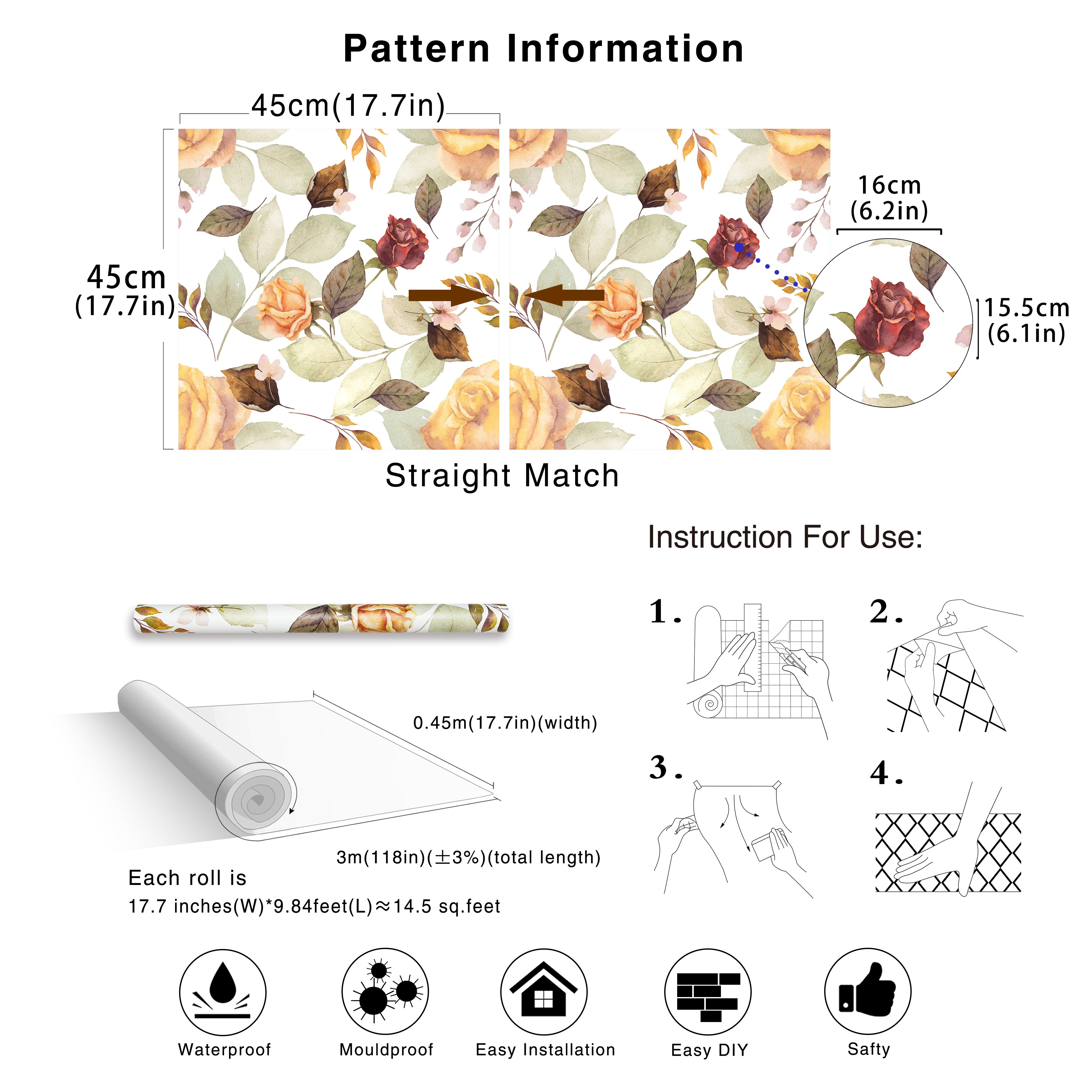 HaokHome 93160 Autumn Decor Peel and Stick Wallpaper Fallen Leaves Rose Contact Wallpaper