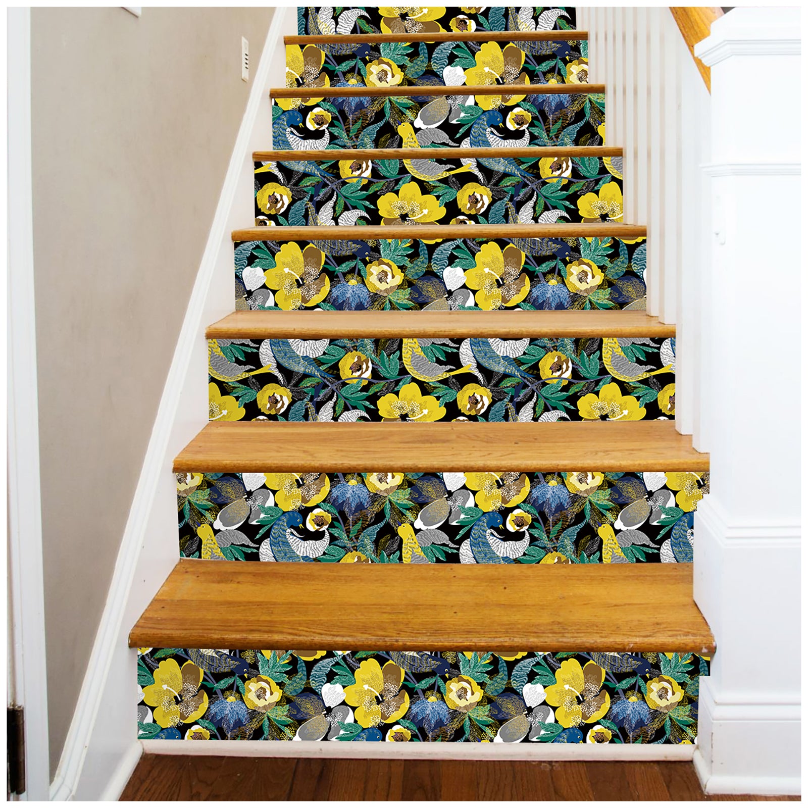 Haokhome 93096 Birds Floral Peel and Stick Wallpaper Removable Bedroom Wall Decorations