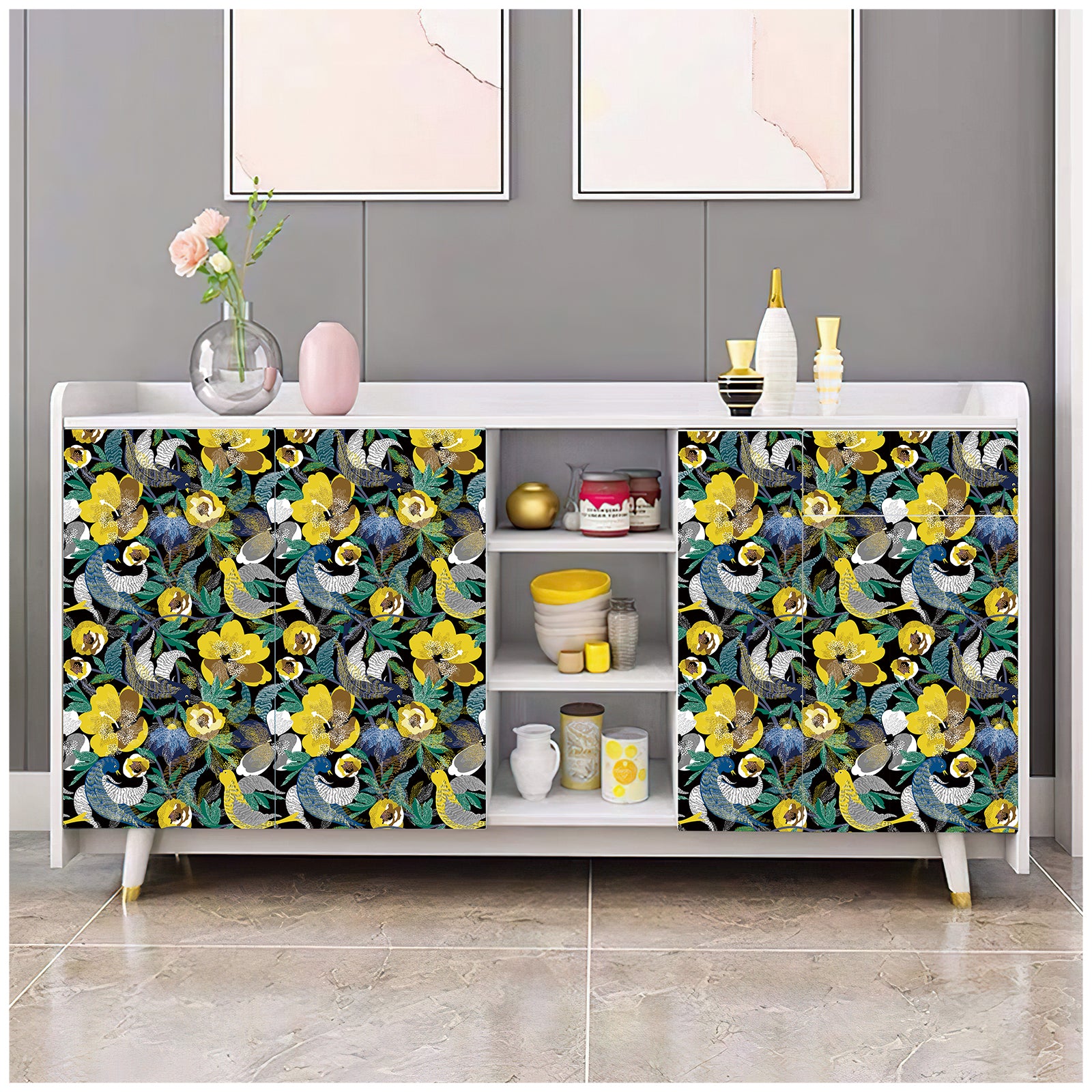 Haokhome 93096 Birds Floral Peel and Stick Wallpaper Removable Bedroom Wall Decorations