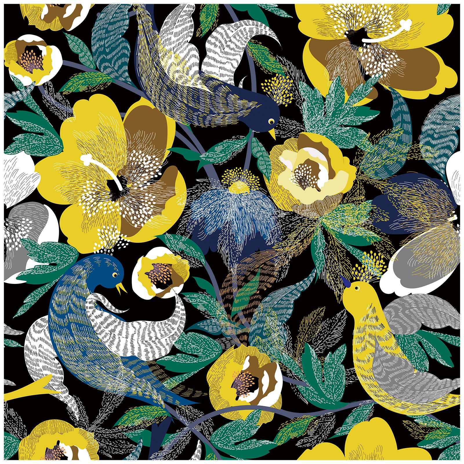 Haokhome 93096 Birds Floral Peel and Stick Wallpaper Removable Bedroom Wall Decorations