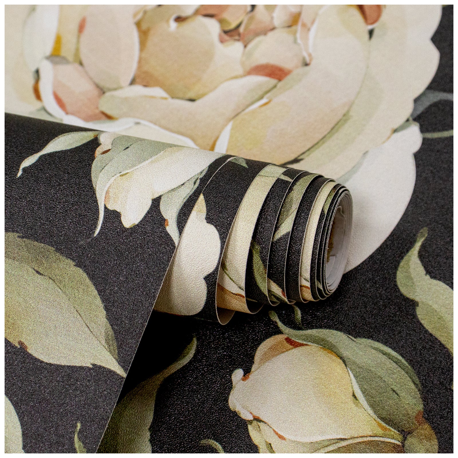 HaokHome 93242-1 Black Flower Peel and Stick Wallpaper Removable Vinyl Self Adhesive DIY Decor