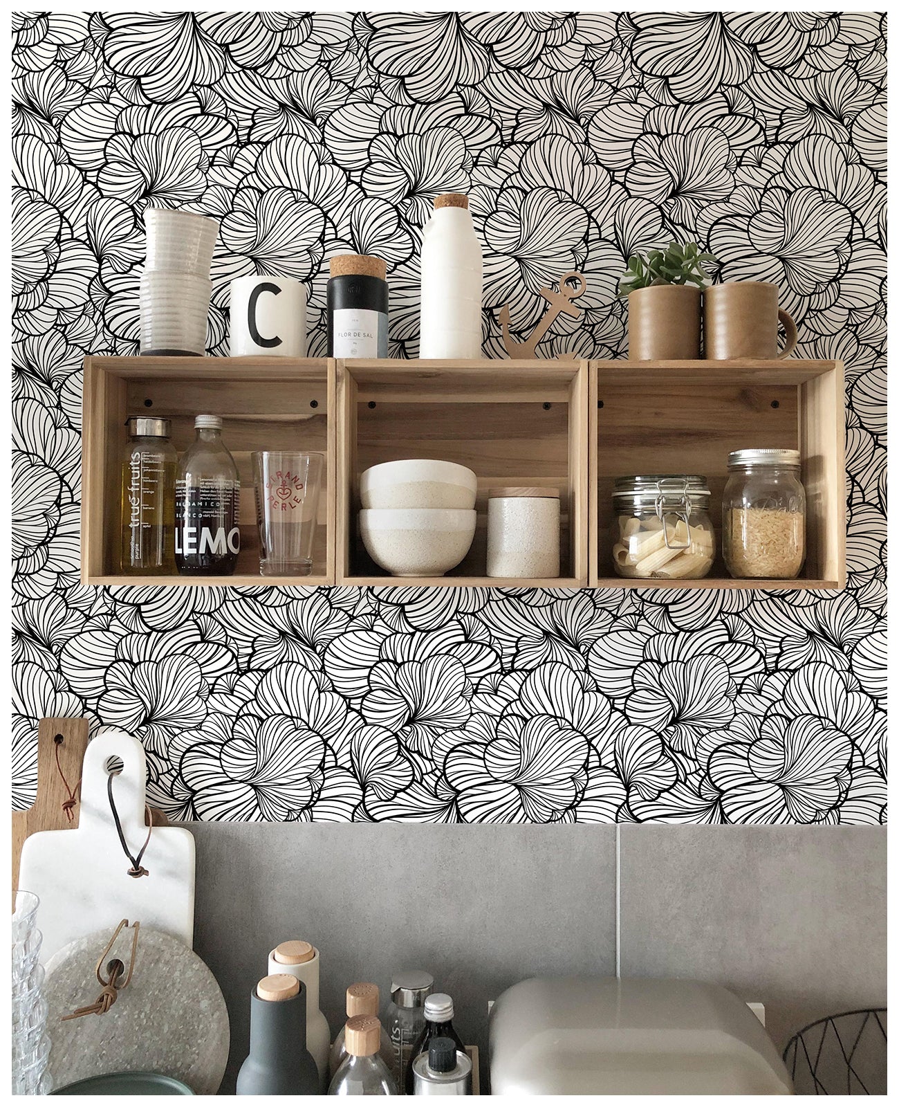 Haokhome 93104 Black and White Floral Peel and Stick Wallpaper Abstract Flower Art Decor Wallpaper