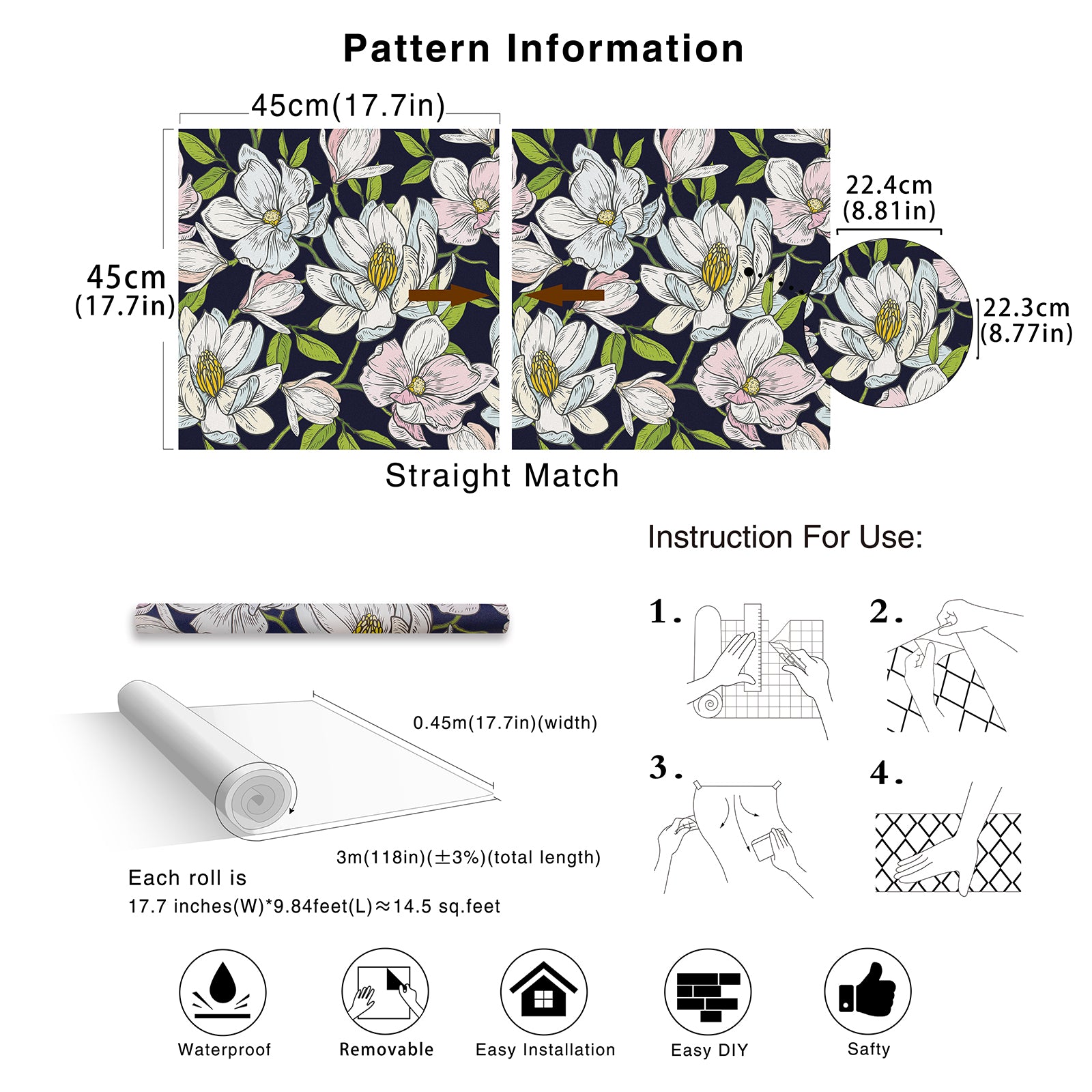 HaokHome 93234 Blooming Flower Peel and Stick Wallpaper Removable Vinyl Self Adhesive Decor