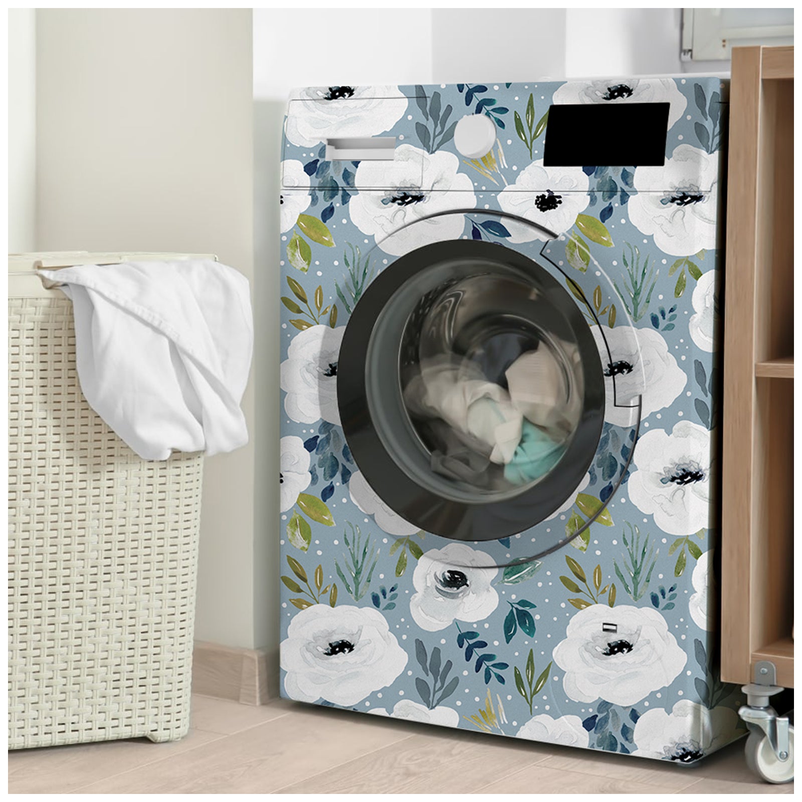 HaokHome 93245 Blue Floral Removable Peel and Stick Wallpaper Vinyl Self Adhesive Decor