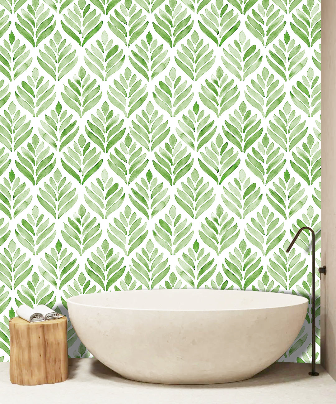 HAOKHOME 96031-1 Boho Peel and Stick Wallpaper Floral Tulip Leaves Green/White Removable Bathroom Kitchen Contact Paper Home Wall Decor