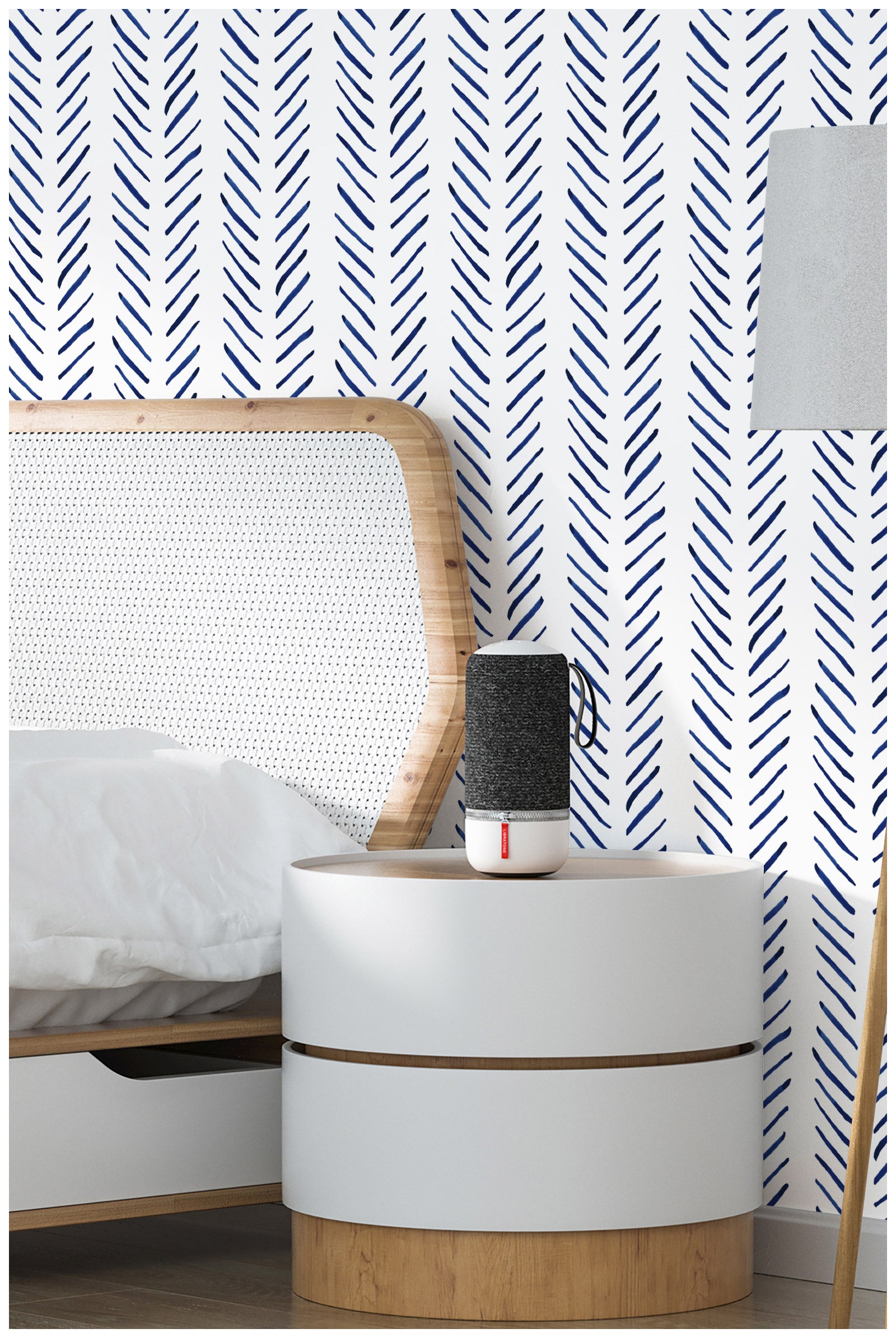 HAOKHOME 96101-1 Boho Wallpaper Peel and Stick Wallpaper Stripes Removable Navy/White Chevron Vinyl Stick On Contact Paper Mural