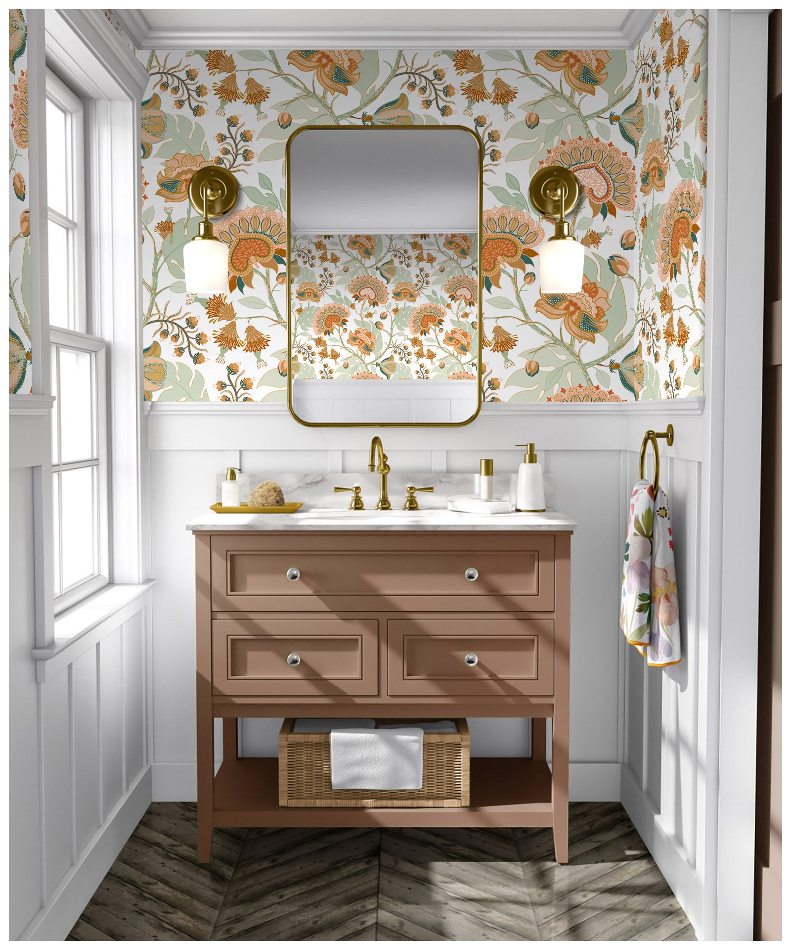 HaokHome 93151 Boho Wallpaper Vintage Chomper Flower Peel and Stick Wall Paper for Home Decor Countertops Cabinets