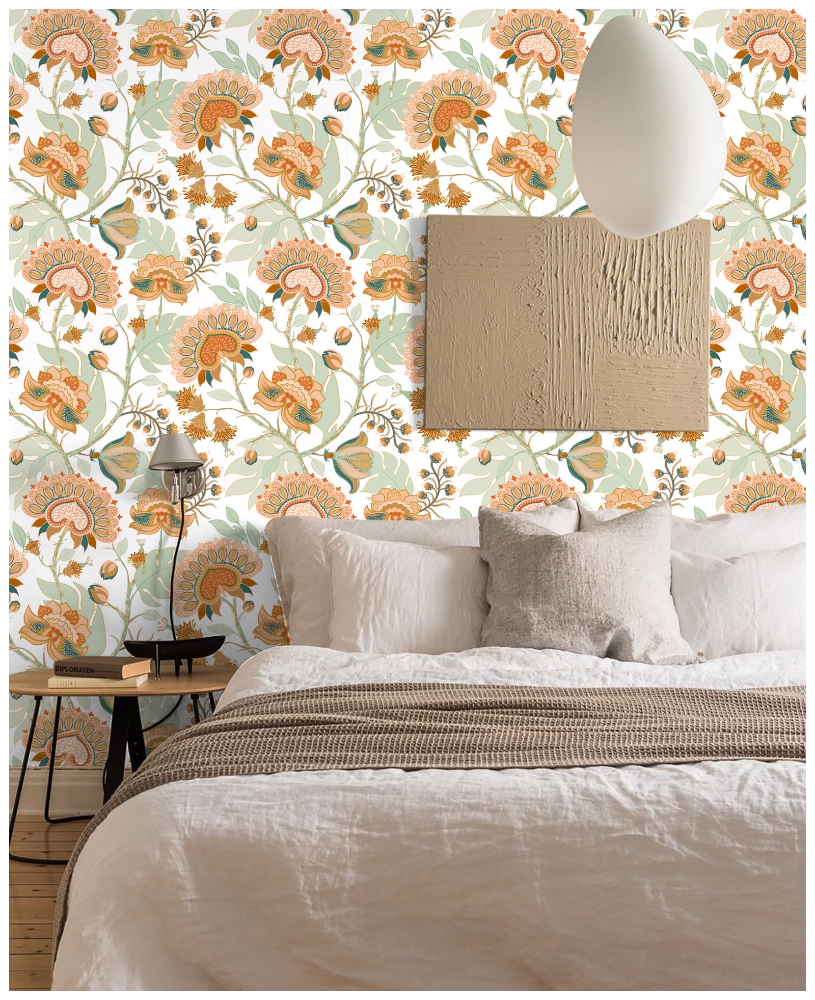 HaokHome 93151 Boho Wallpaper Vintage Chomper Flower Peel and Stick Wall Paper for Home Decor Countertops Cabinets