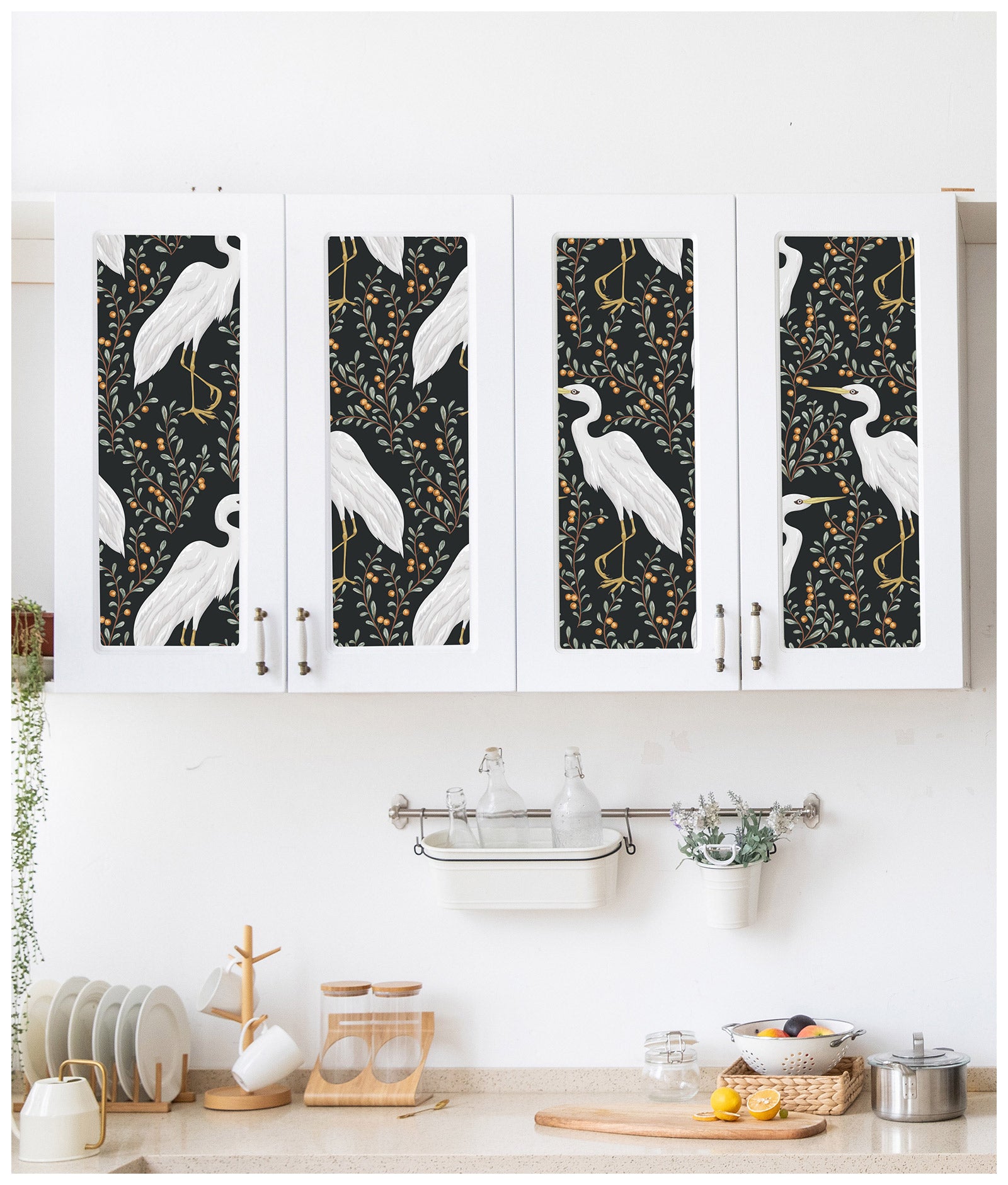 HaokHome 93134 Classical Crane Peel and Stick Wallpaper Forest for Bedroom Removable Decorations