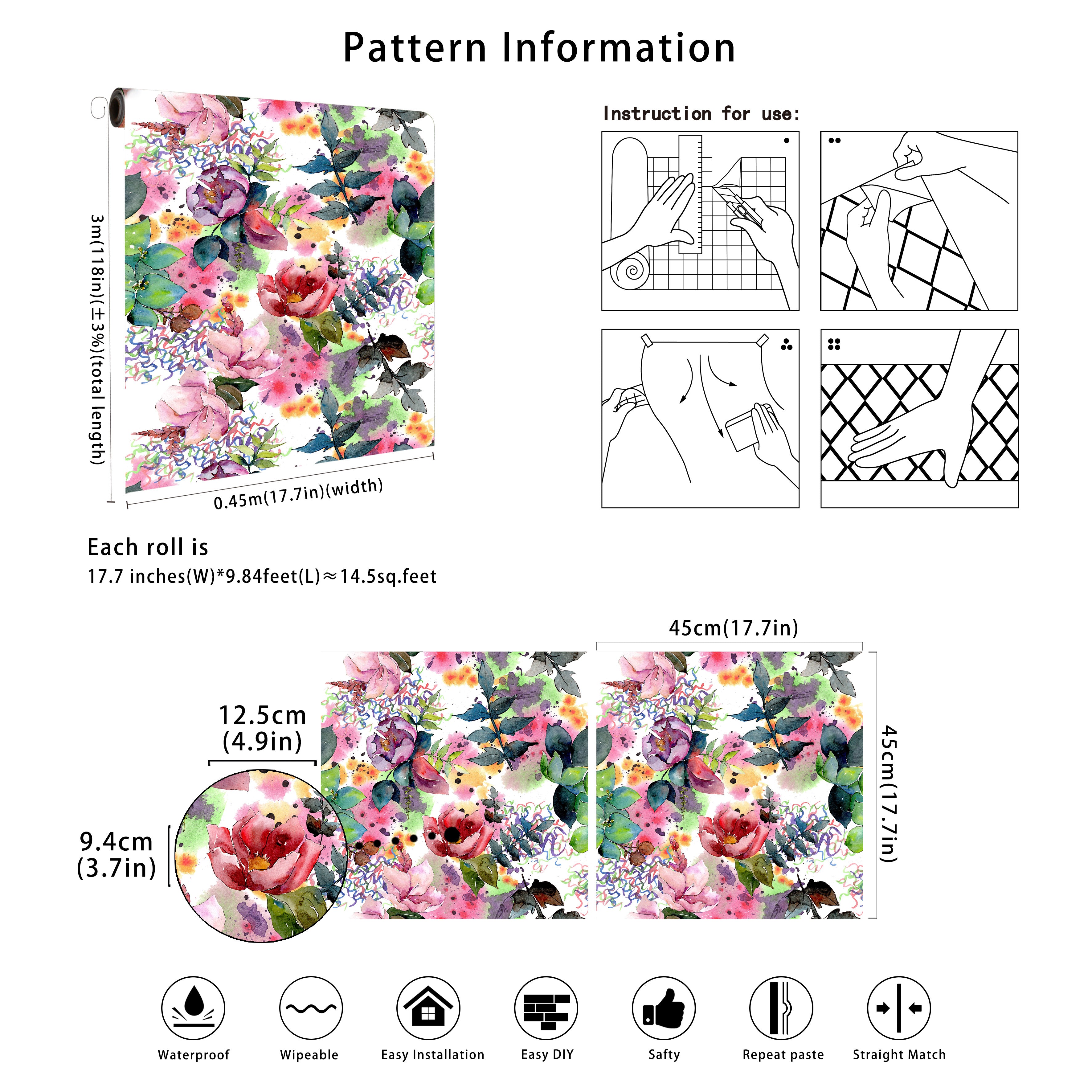 HaokHome 93152 Colored Floral Peel and Stick Wallpaper Self Adhesive Wall Decor