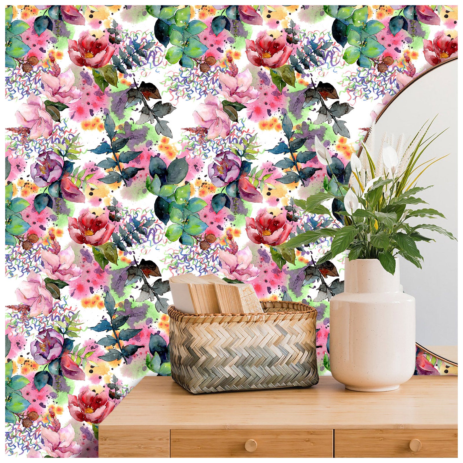 HaokHome 93152 Colored Floral Peel and Stick Wallpaper Self Adhesive Wall Decor