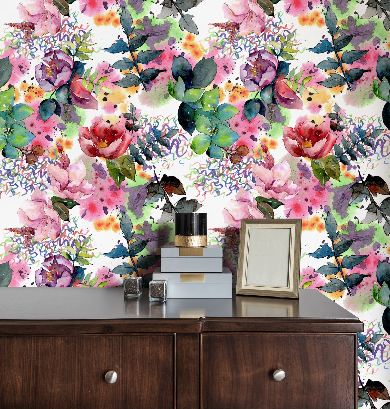 HaokHome 93152 Colored Floral Peel and Stick Wallpaper Self Adhesive Wall Decor