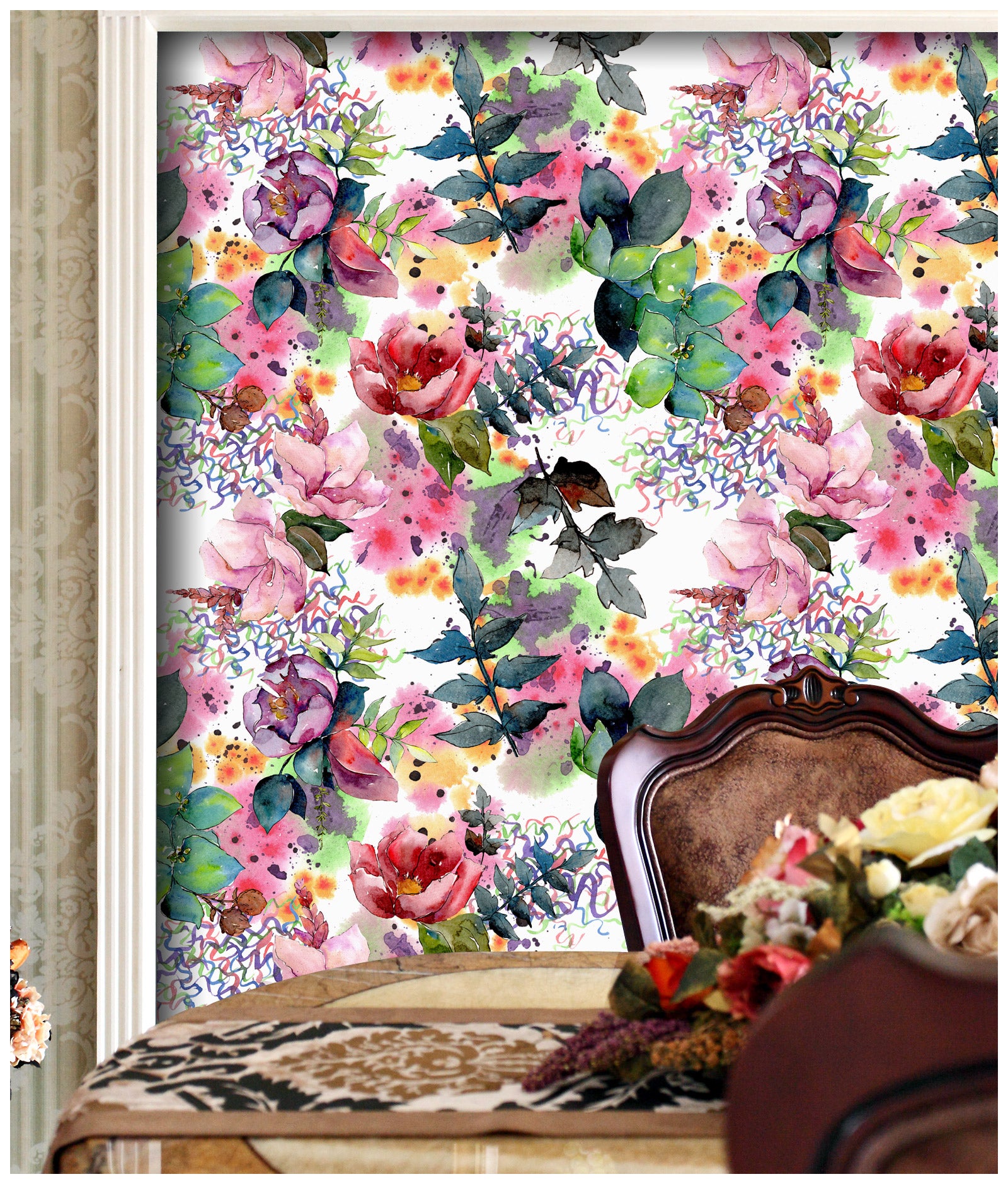 HaokHome 93152 Colored Floral Peel and Stick Wallpaper Self Adhesive Wall Decor