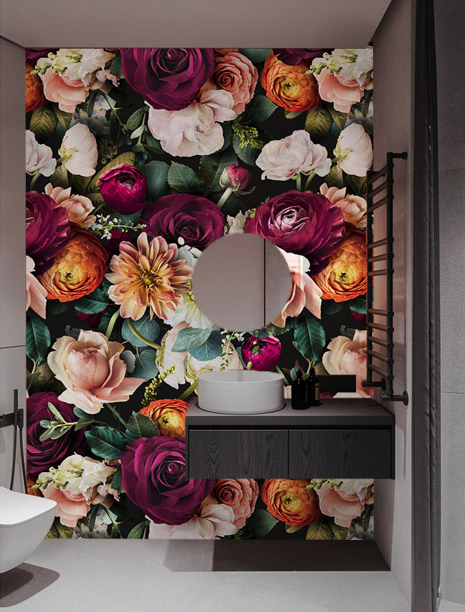 HaokHome 93277 Colorful Removable Wallpaper Peel and Stick Bright Flower Bouquet for Home Decor