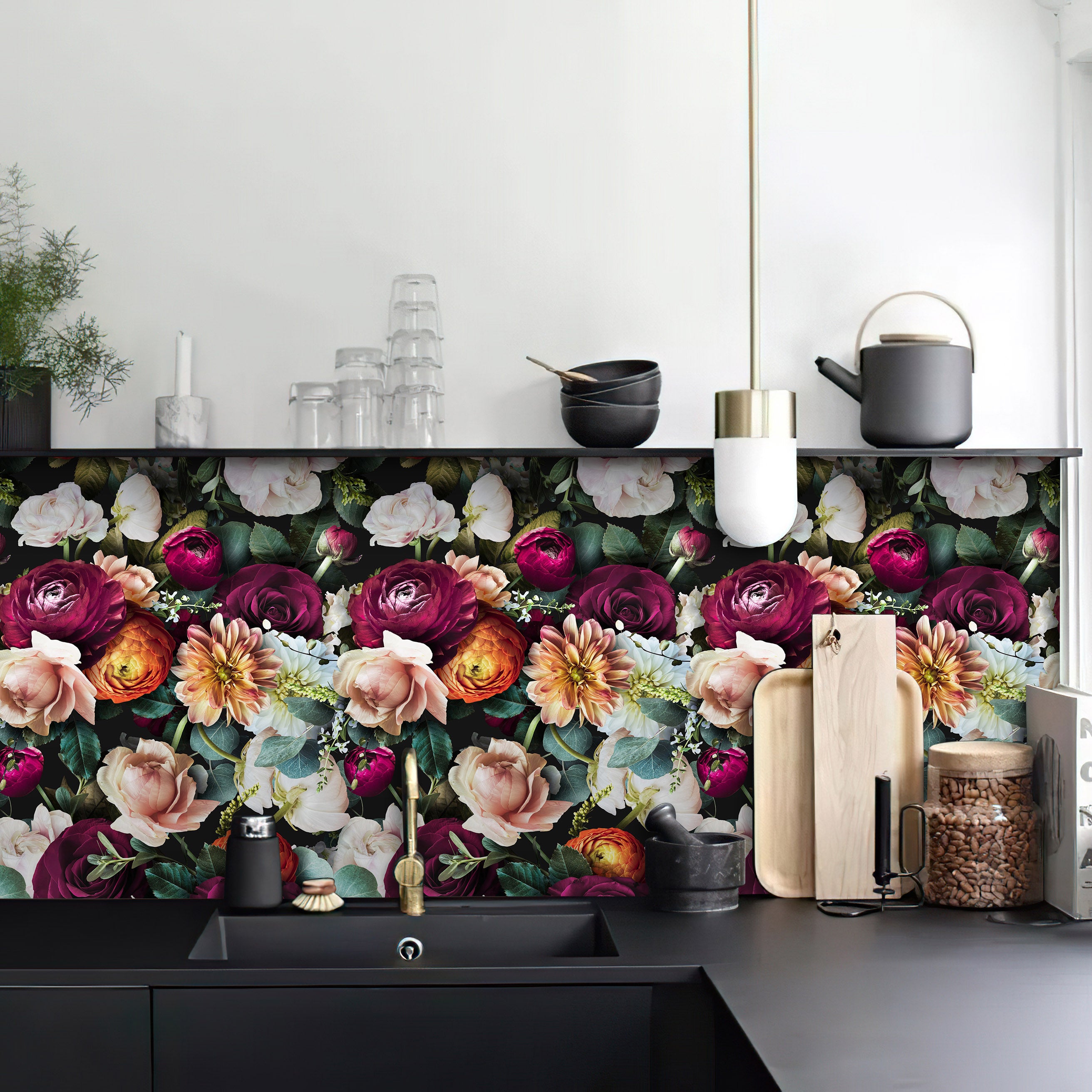 HaokHome 93277 Colorful Removable Wallpaper Peel and Stick Bright Flower Bouquet for Home Decor