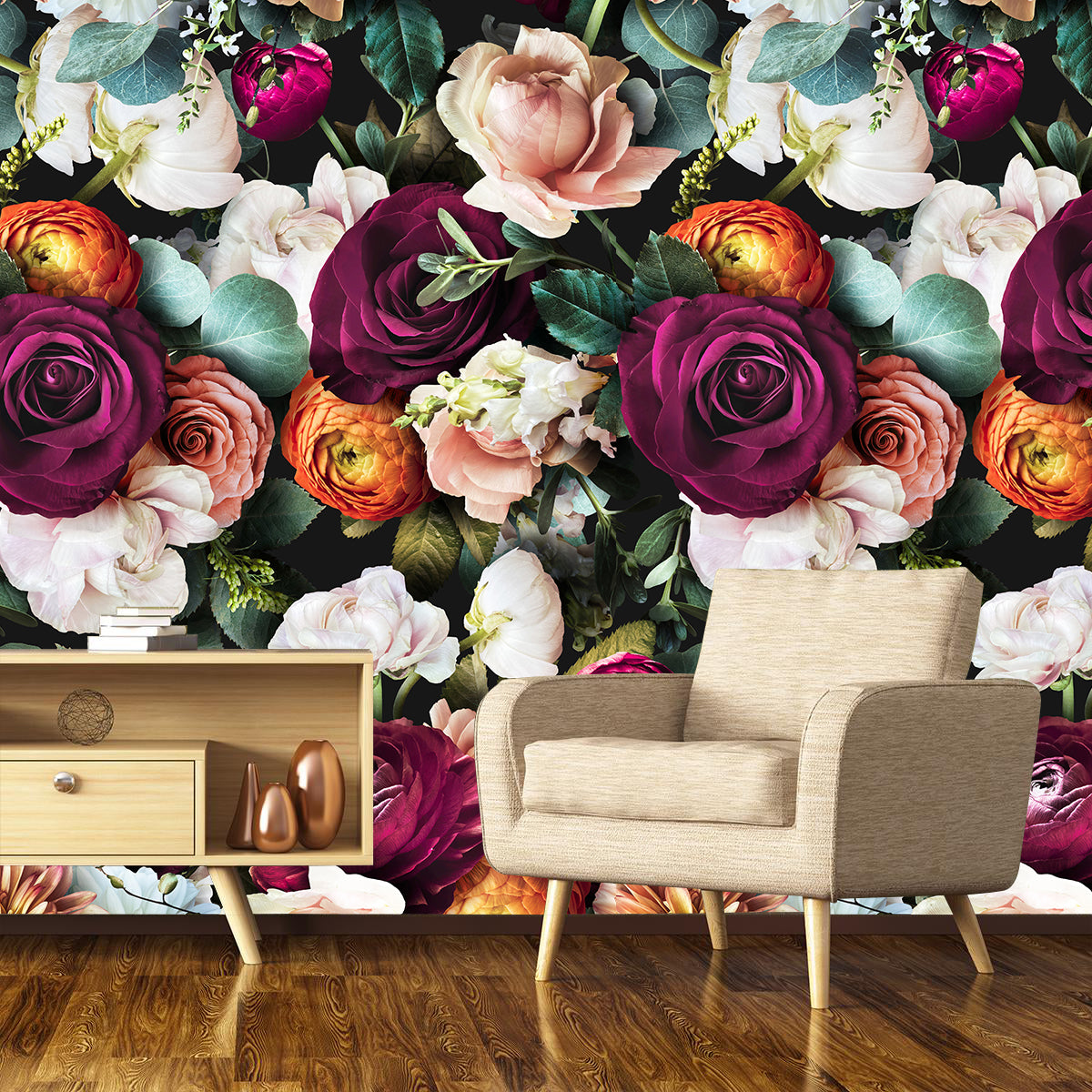 HaokHome 93277 Colorful Removable Wallpaper Peel and Stick Bright Flower Bouquet for Home Decor