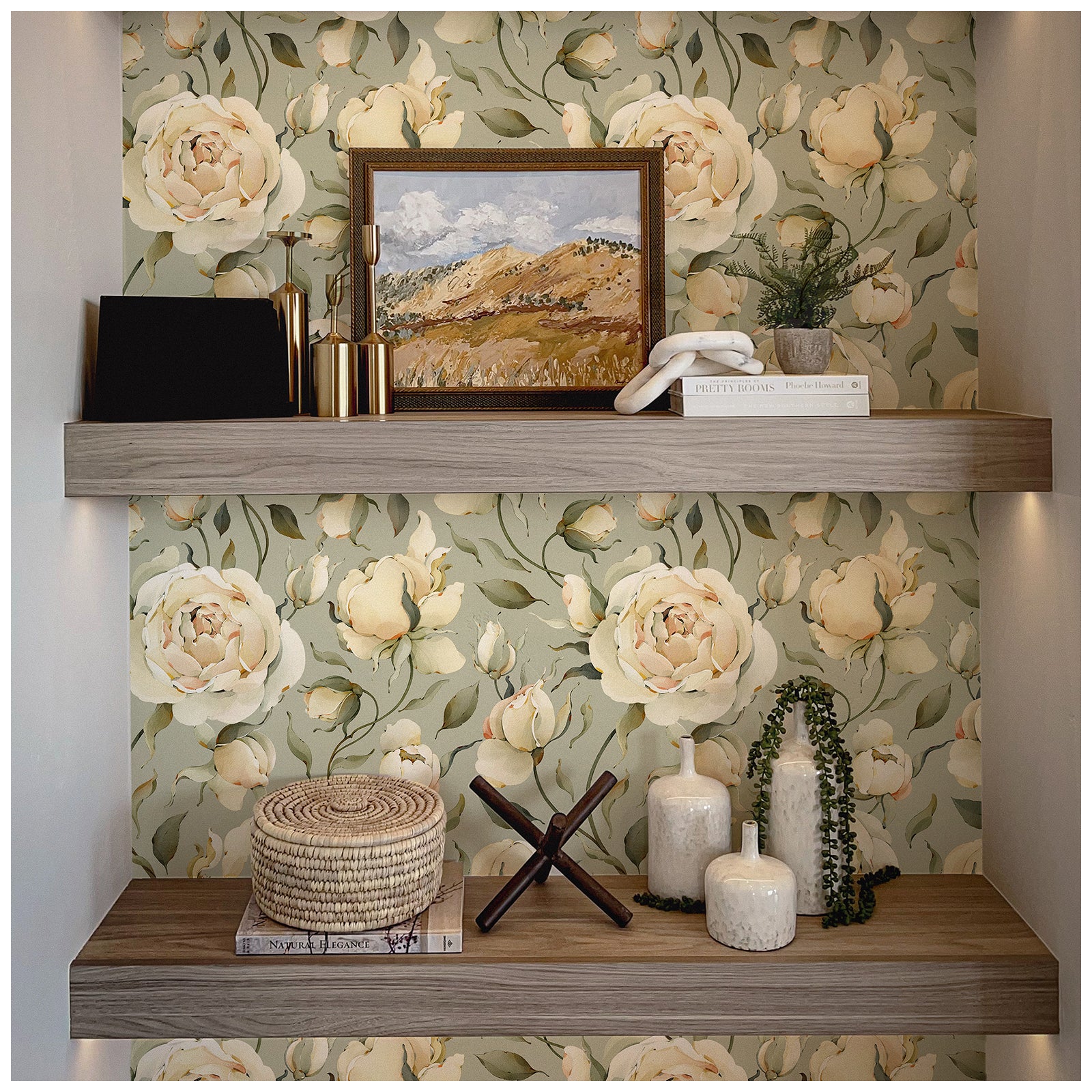 HaokHome 93242-2 Cream Color Rose Peel and Stick Wallpaper Removable Vinyl Self Adhesive DIY Decor