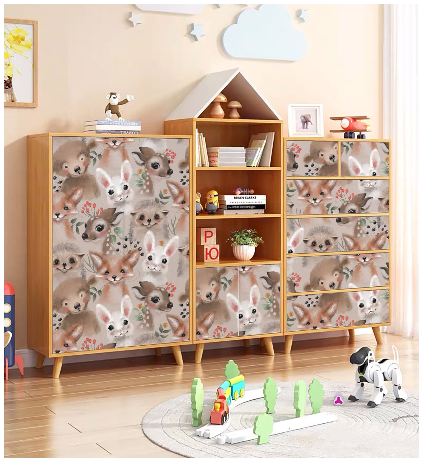 HaokHome 99043 Cute Animal Cartoon Deer Punny Wallpaper Kids and Nursery Room Wall decor