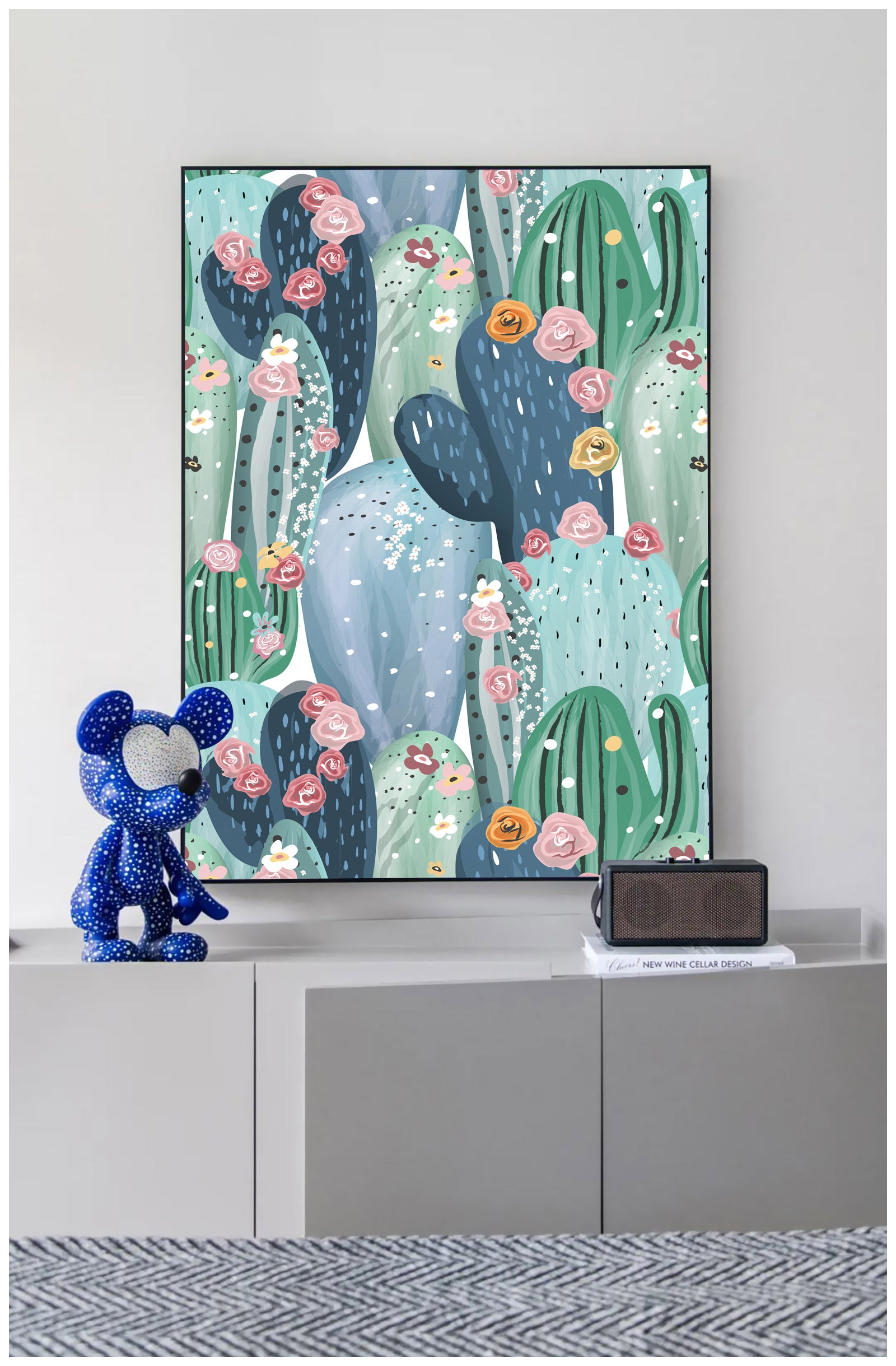 HaokHome 93201 Cute Cactus Succulents with Floral Peel and Stick wallpaper Nursery Baby Room Decor