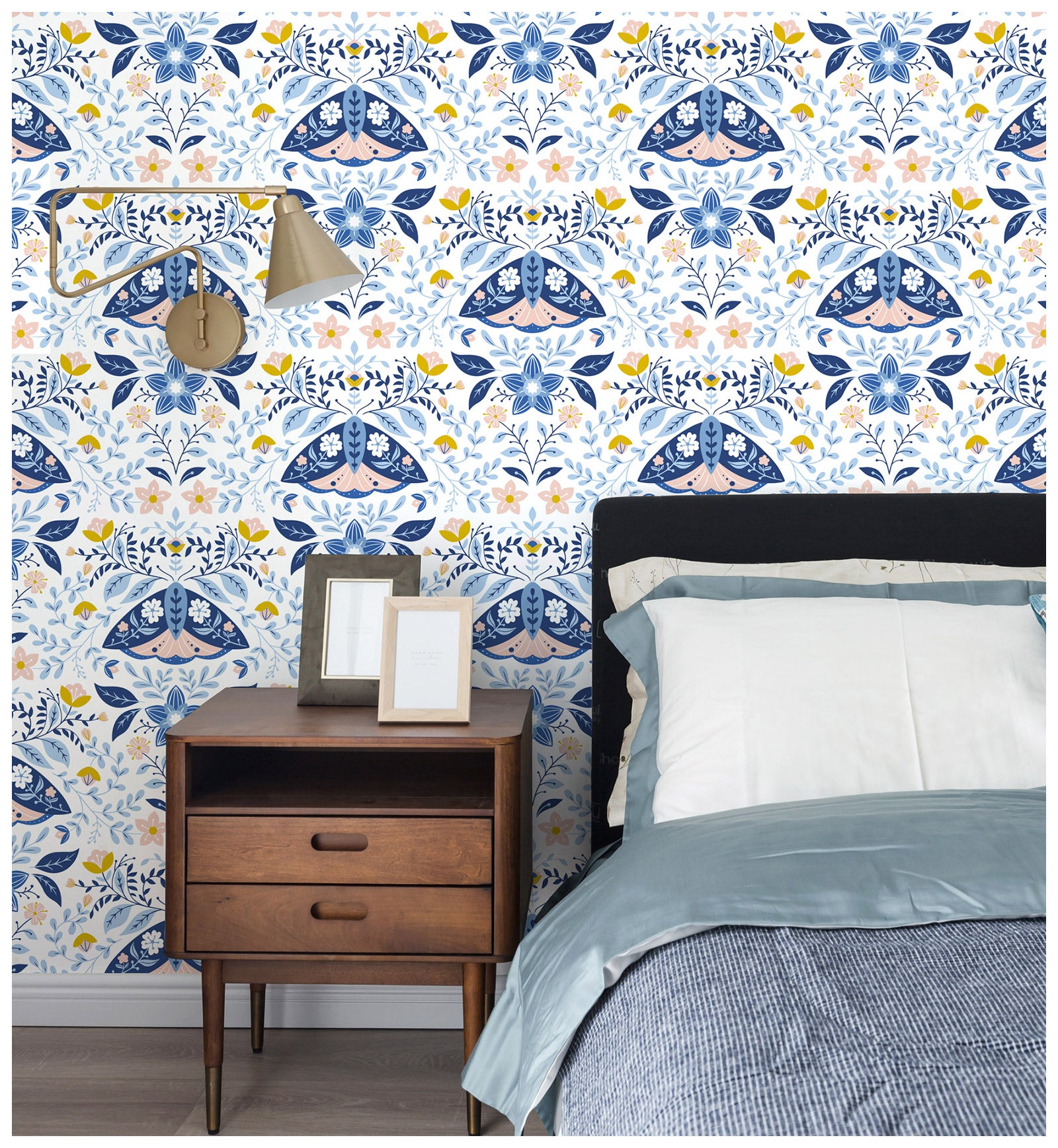 HaokHome 94021 Cute Damask Peel and Stick Wallpaper Floral Butterfly Removable Wallpaper