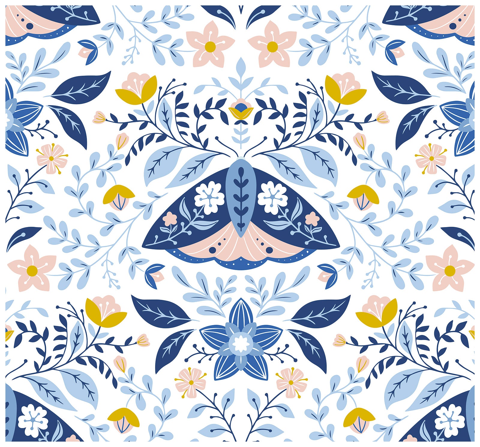 HaokHome 94021 Cute Damask Peel and Stick Wallpaper Floral Butterfly Removable Wallpaper