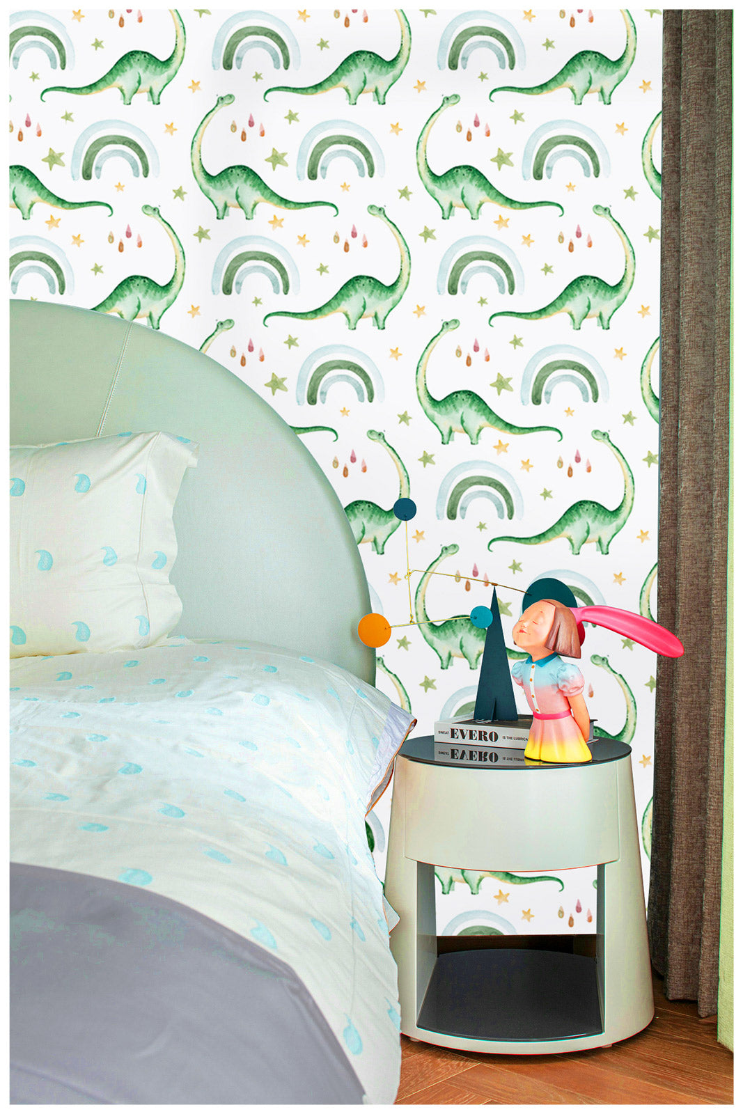 HaokHome 99026 Cute Dinosaur Peel and Stick Wallpaper Rainbow Raindrop Removable Contact Paper for Kids Bedroom Nursery Decoration