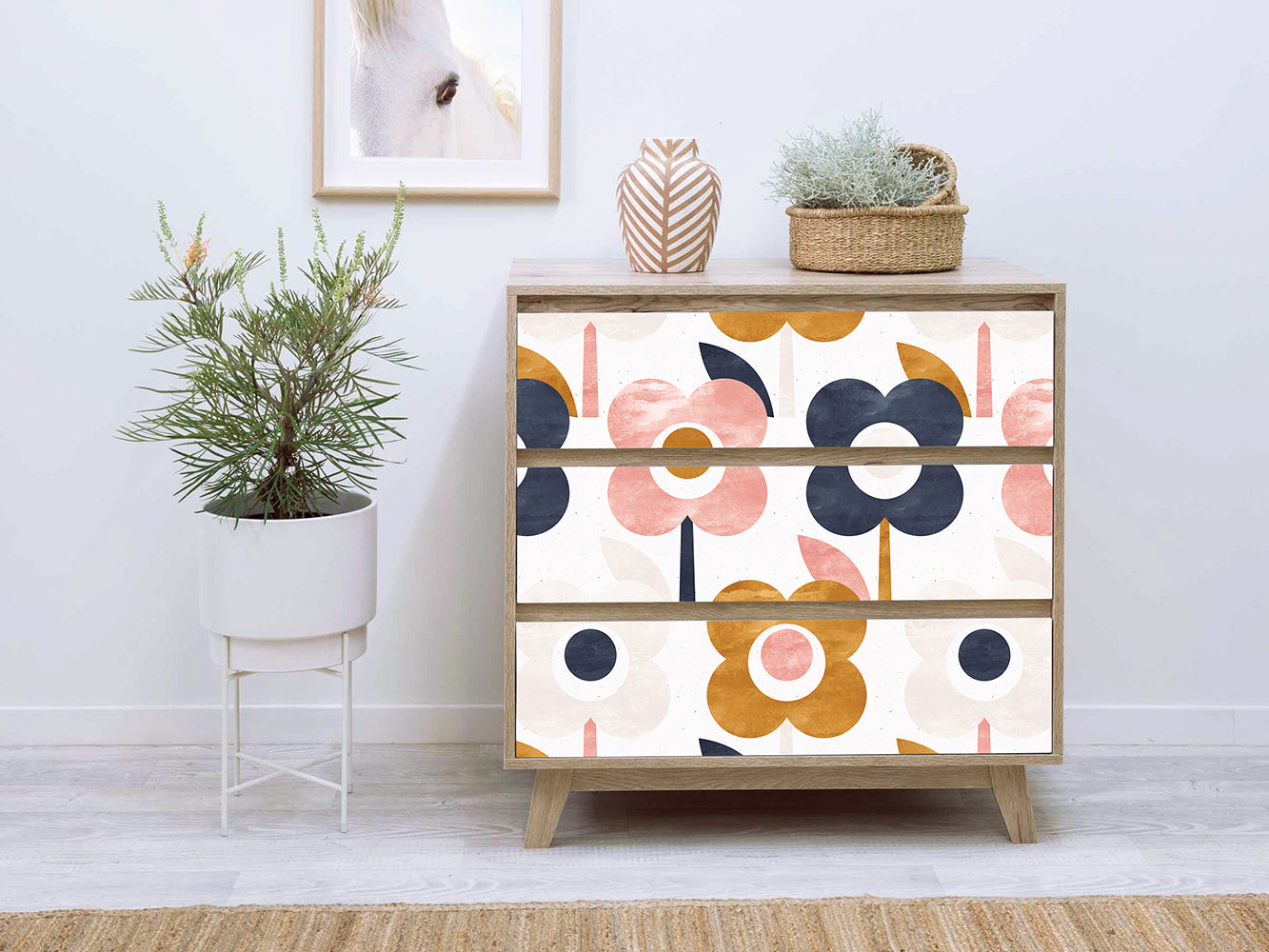 HaokHome 93015 Cute Flower Peel and Stick Wallpaper Removable for Nursery Walls Beige/Brown/Pink/Navy Blue